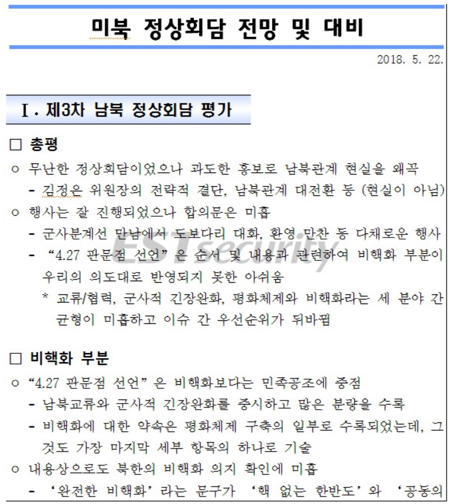 ▲ 미북 정상회담 전망 및 대비.hwp” 파일 내용.